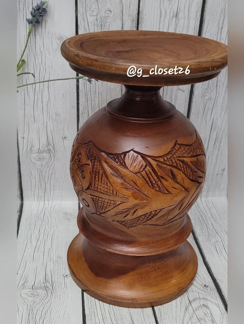 Handcrafted Brown Carved Wood Decorative Urn - Home Accents